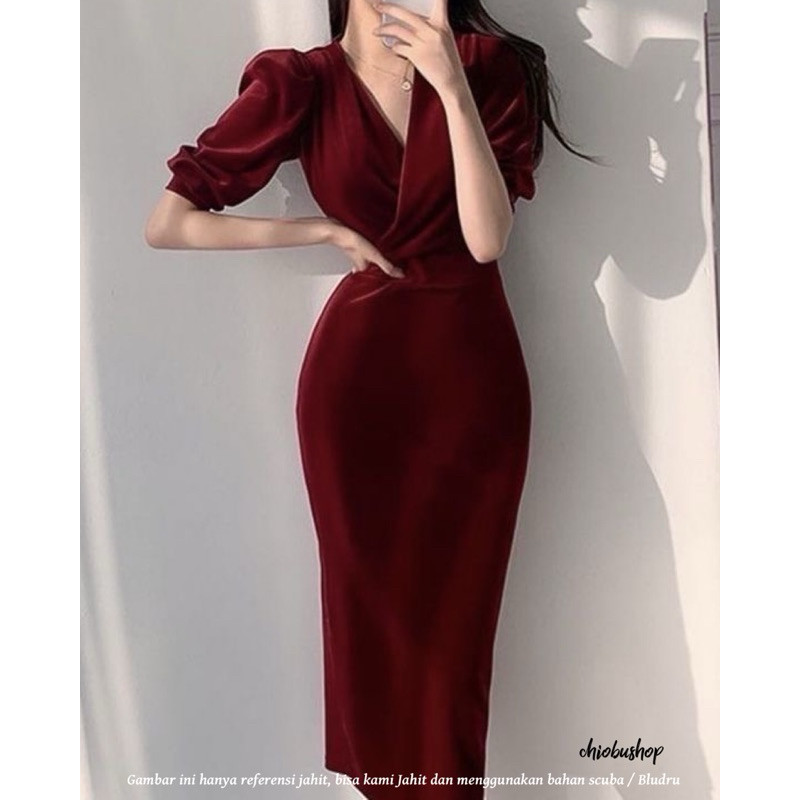 Chiobushop - Sapphire Serenity Midi Dress bludru Party Bridesmaid Kondangan Pesta | Korean style | D