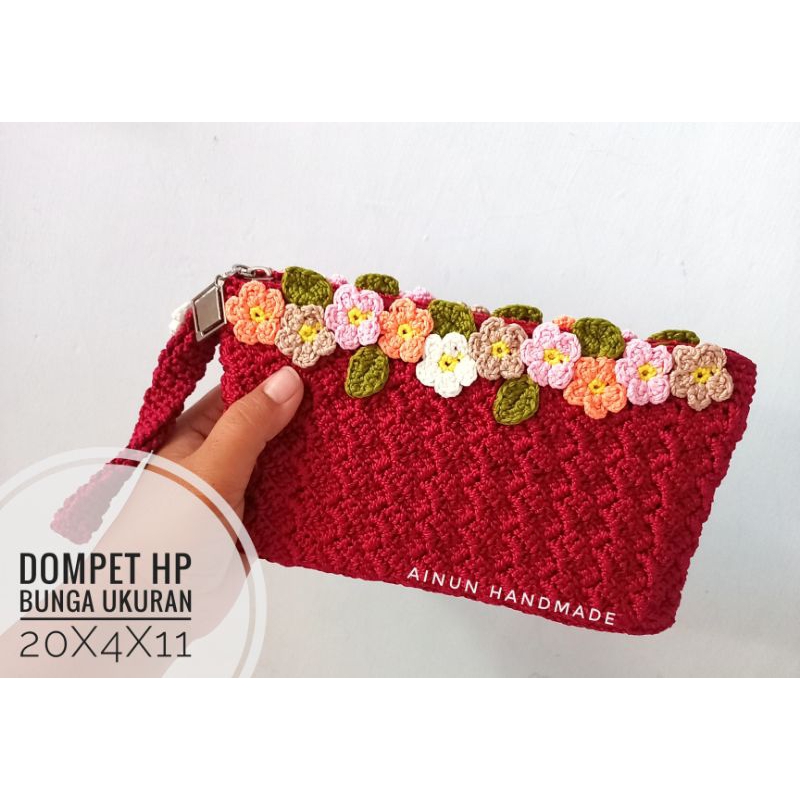 dompet rajut hp motif bunga