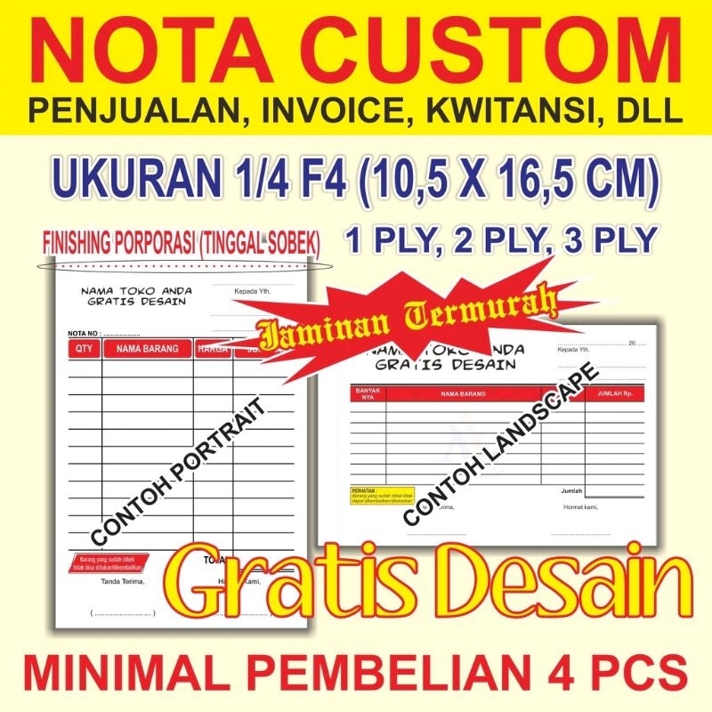 

[PROMO] Free Desain Nota custom 1/4 Folio isi 100 lembar
