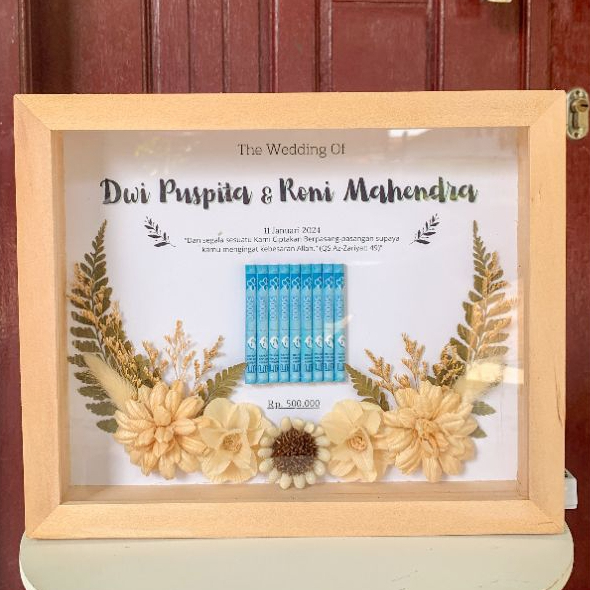 Bingkai Mahar Rustic Bunga Kering / Bingkai Mahar Pernikahan / Pigura Mahar 3D