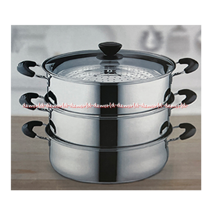 Krischef 3 Tier Steamer Set 30cm 5.3L Panci Kukus 3 Susun Bahan Stainless Steel Kris Chef
