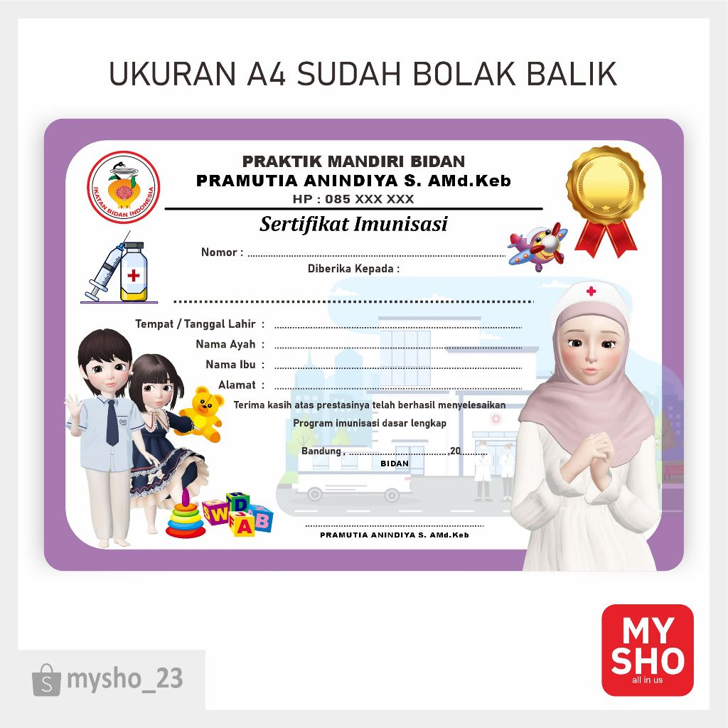 

SURAT KETERANGAN IMUNISASI BIDAN / PERAWAT HIJAB ( isi 10 pcs )