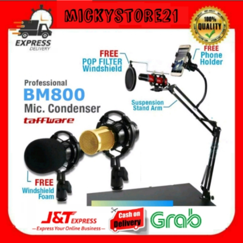 Set Mic Condenser BM800 Holder Stand Microphone Condenser Holding Mikrofon Paket