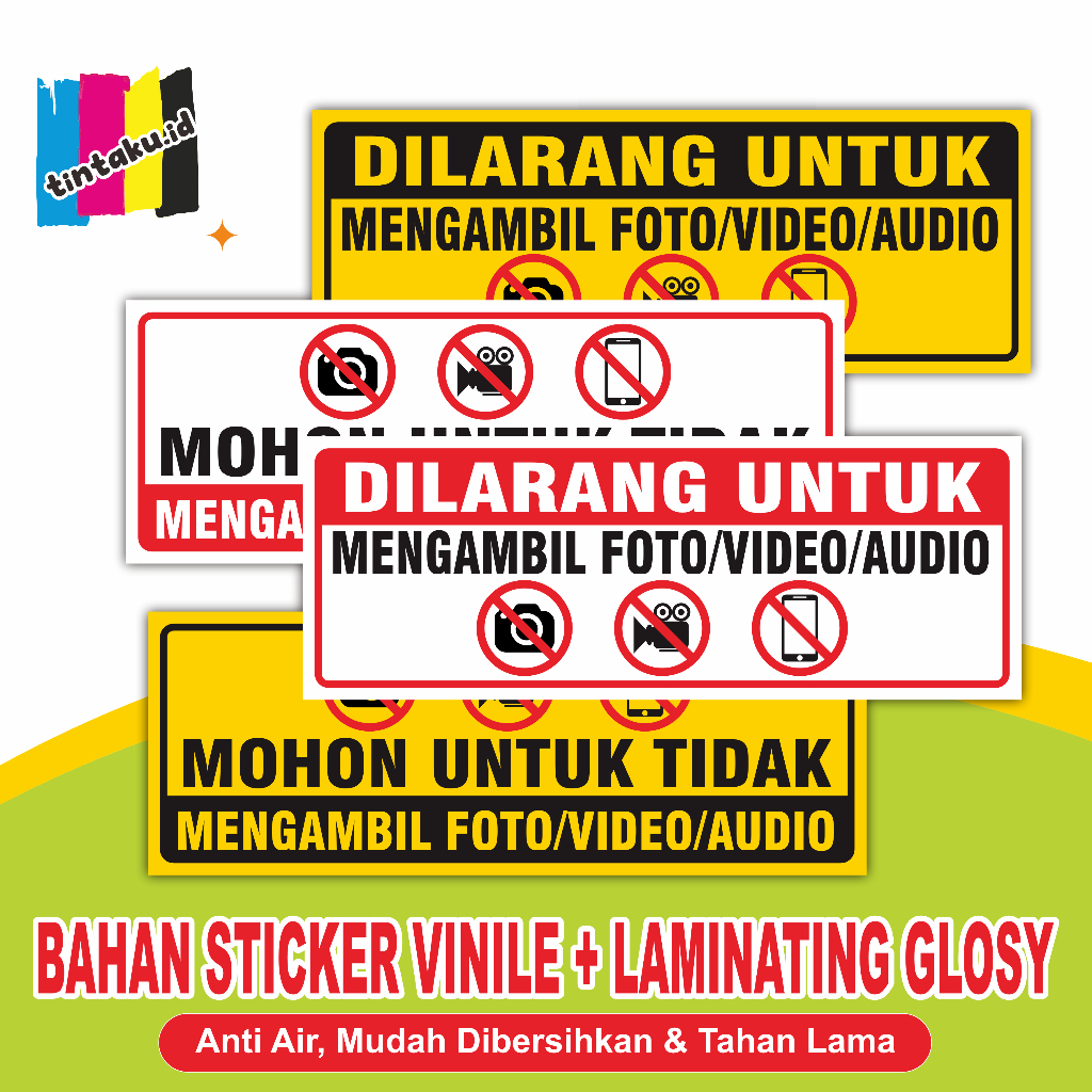 

STIKER DILARANG MENGAMBIL FOTO VIDEO AUDIO + LAMINATING GLOSSY/DOFF