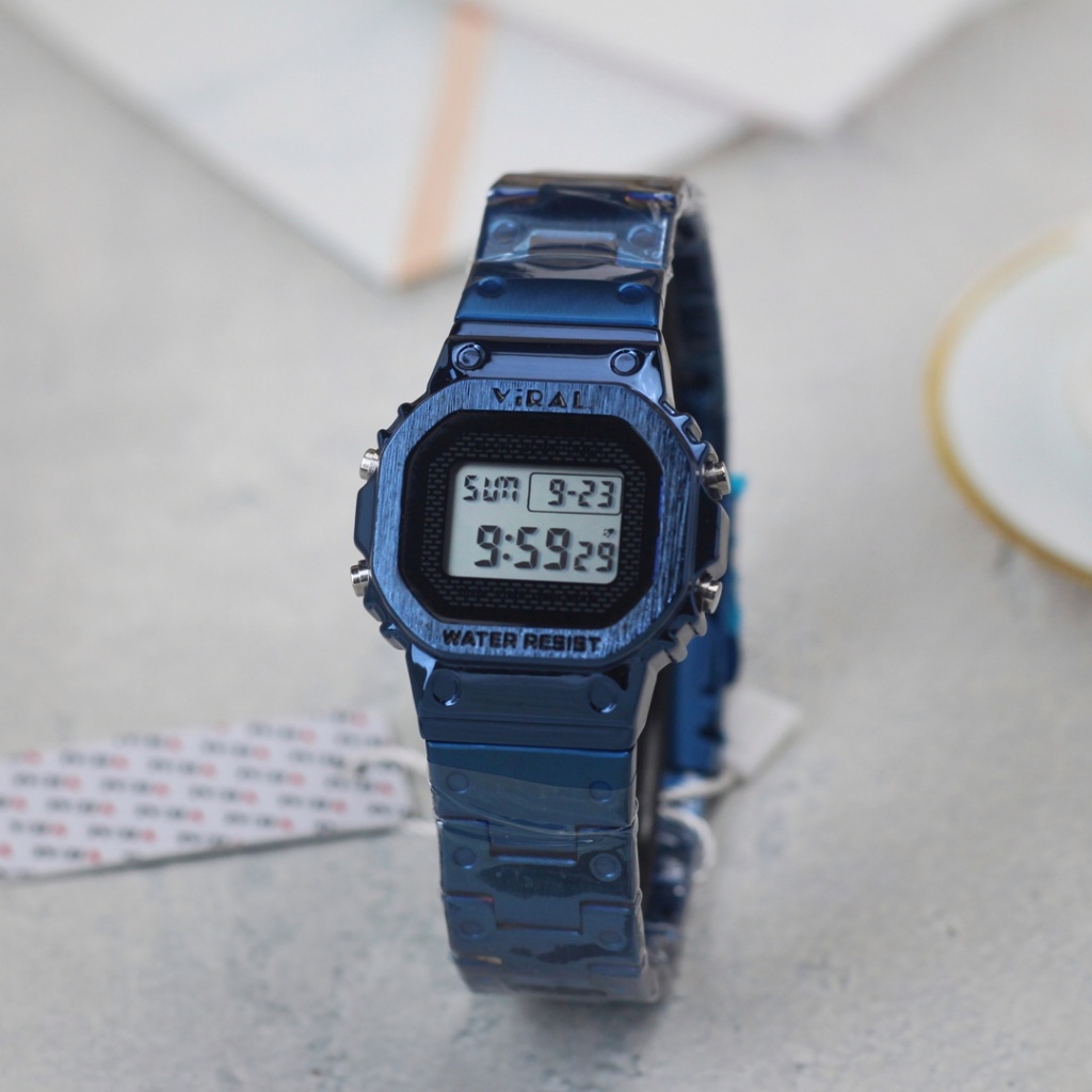 Jam tangan Viral digital kotak tali rantai Couple original