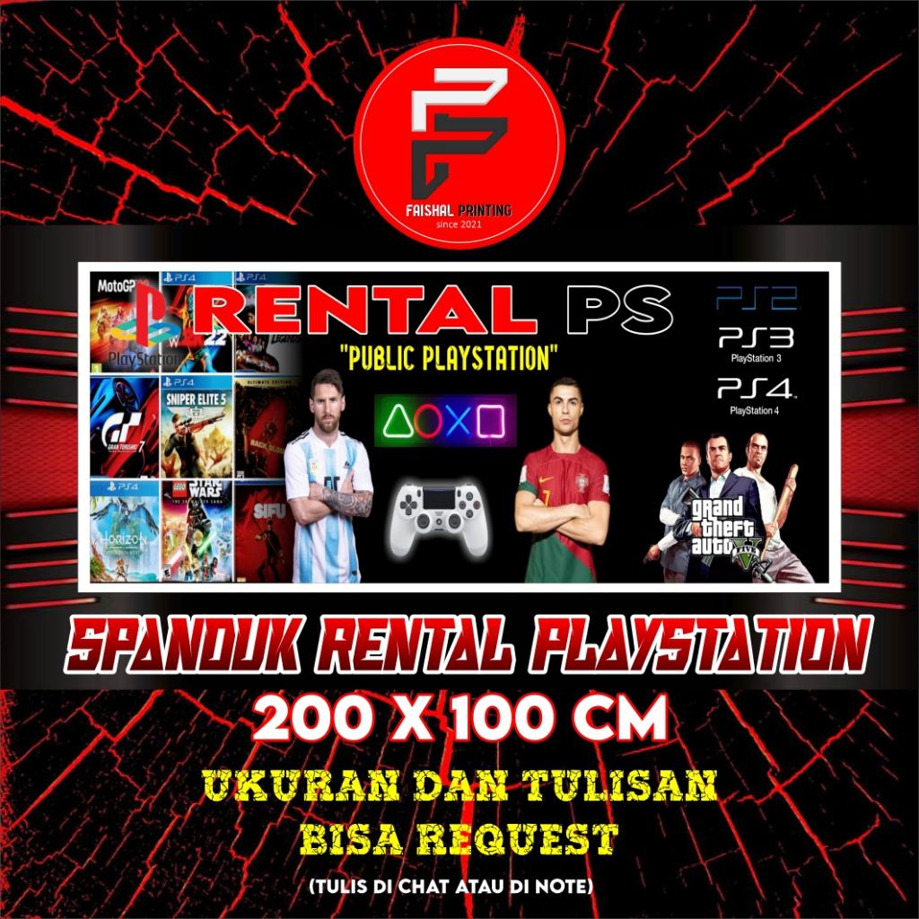 Spanduk Rental PS / Banner rental Playstation / Banner PS Ukuran 2 x 1 m