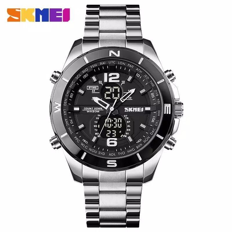 [COD] Jam Tangan Analog Digital Pria SKMEI Original SK 1670 / SK1670 Rantai Satianless Water Resista