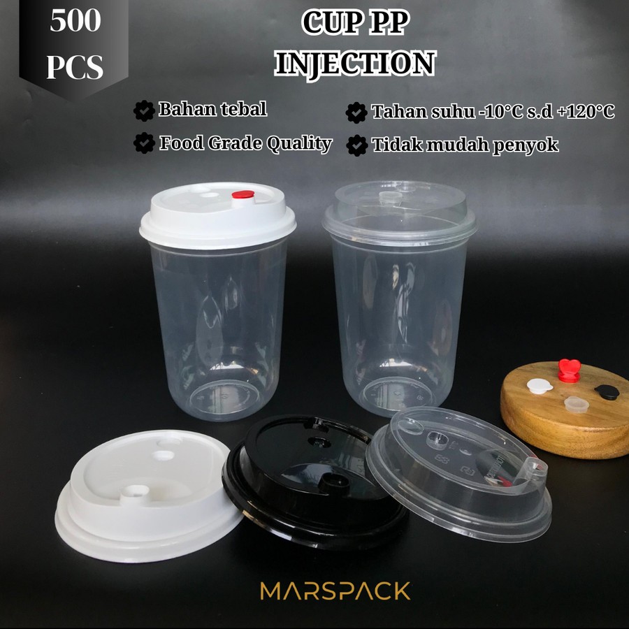 Cup Injection PP 16oz Oval (500ml) & Tutup - Gelas Plastik Cup Oval