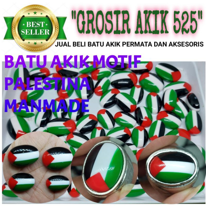 cincin batu akik motif bendera palestina manmade