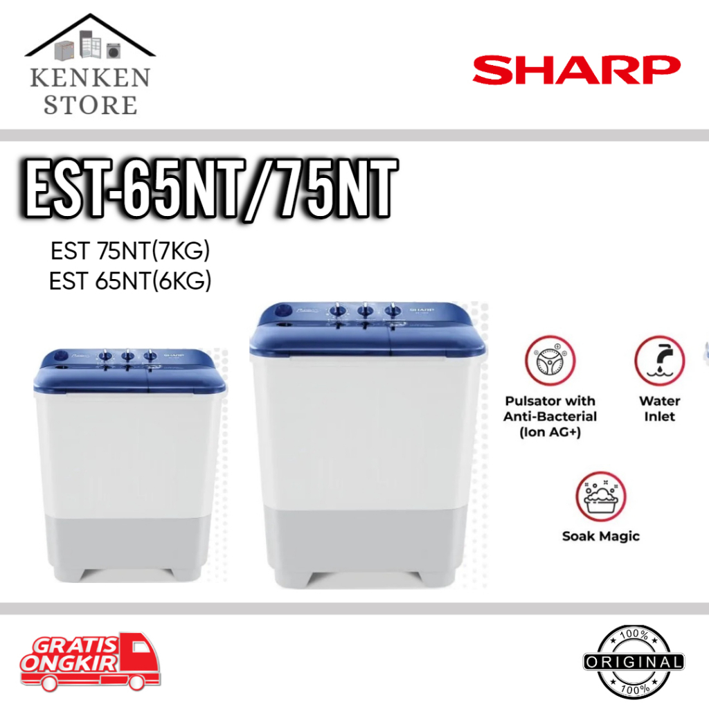 MESIN CUCI SHARP 2 TABUNG 75NT 7 KG PUREMAGIC LOW WATT