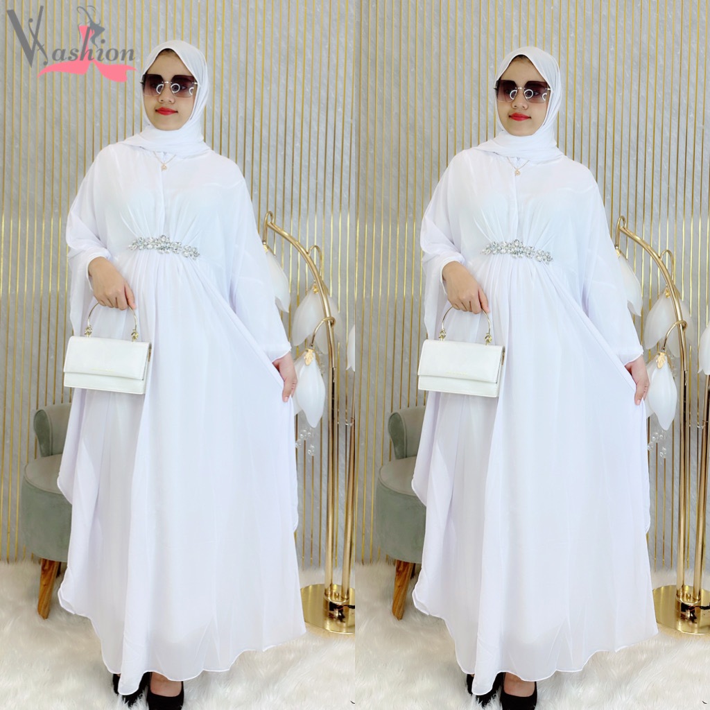 Kaftan Ceruty Putih Polos Baju Muslim 2in1 Vima Premium