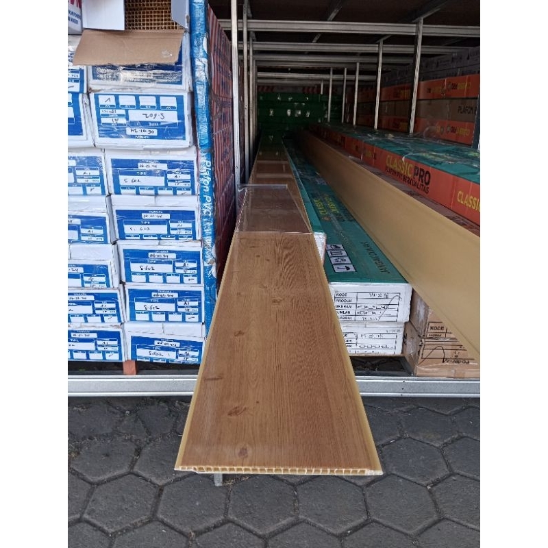 Plafon PVC serat kayu coklat glosy hoda