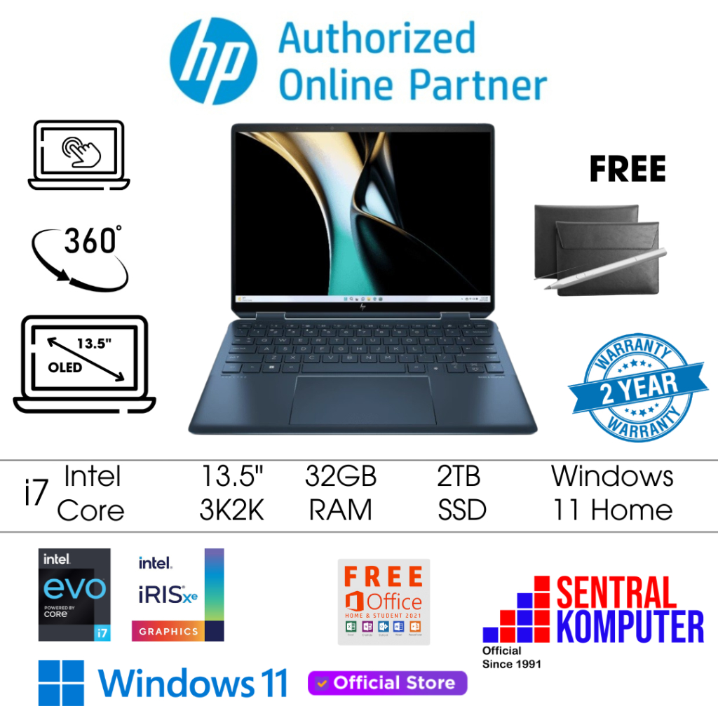 HP Spectre X360 14 EF2000TU OLED EVO I7 1355U 32GB 2TB W11+OHS 13"