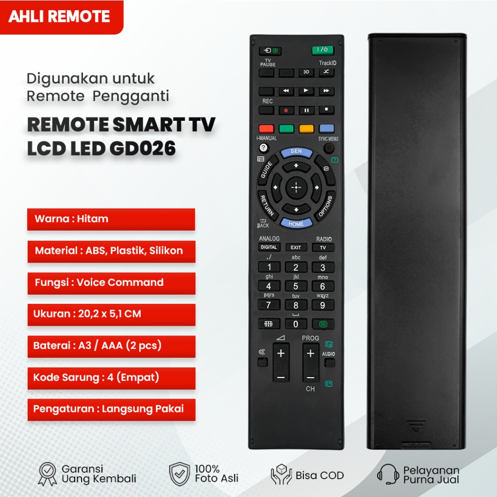 Remote TV Sony Bravia Smart TV GD026 / Remot LCD LED Sony Bravia