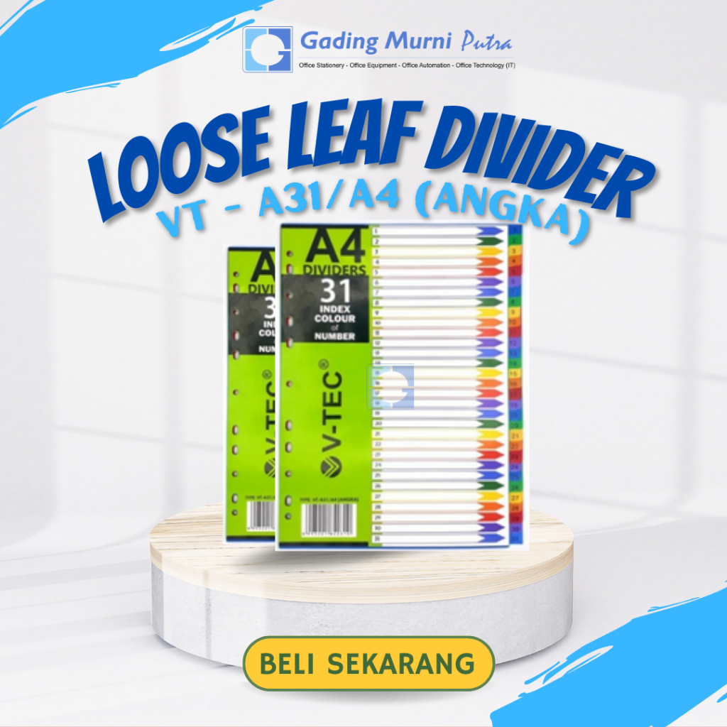 

Pembatas halaman binder Loose Leaf Divider ANGKA V-TEC DIVIDER VT-A31 / A4