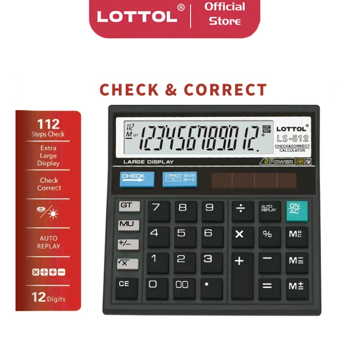 

ART U13K LOTTOL Kalkulator Meja 12 Digit Dual Power Layar LCD LS512