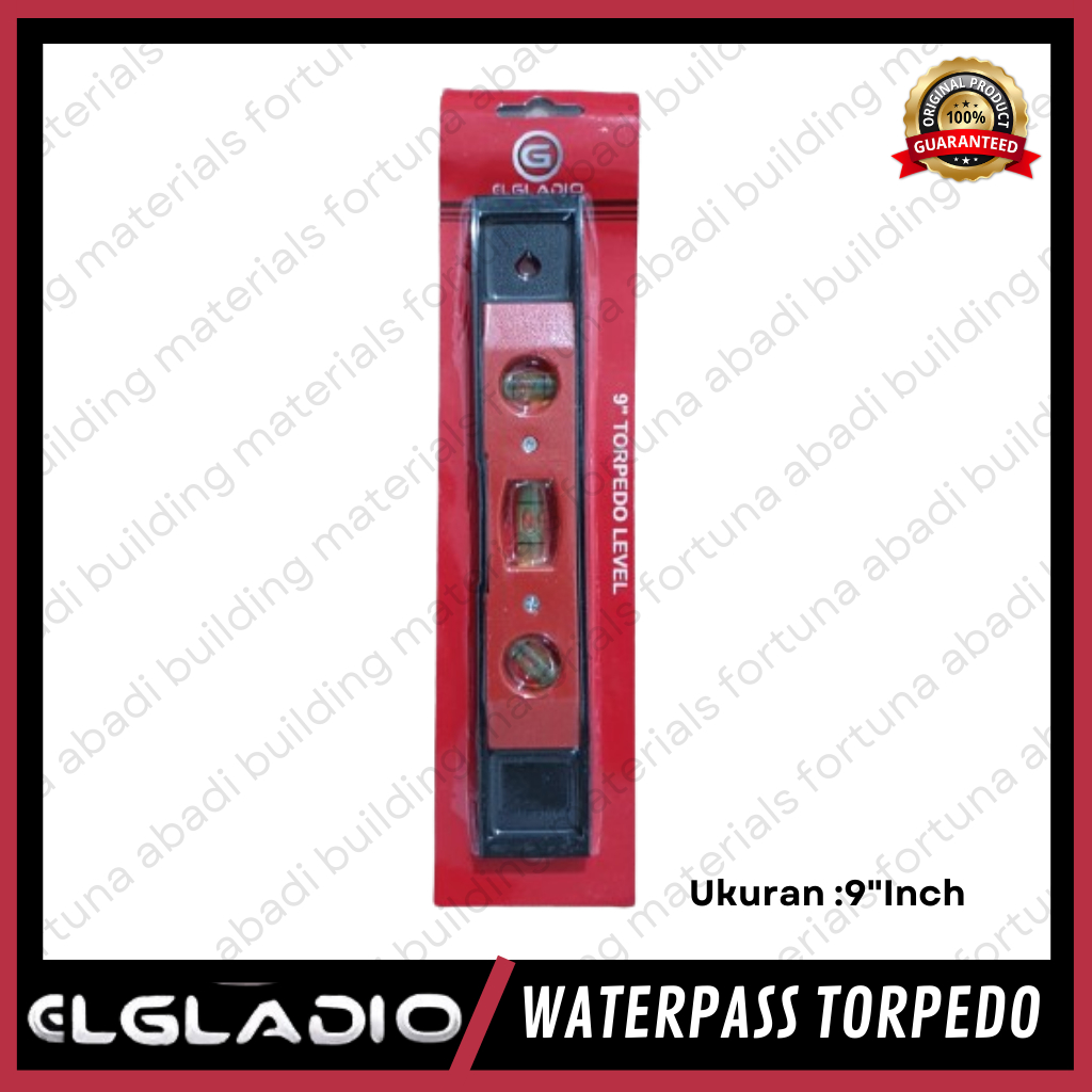 Waterpass Torpedo Magnet Merk Elgladio / Wilmer Ukuran 9"Inch Alat Pengukur Kemiringan