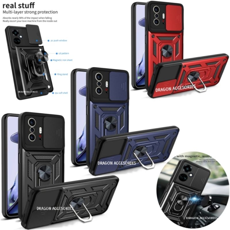 Casing Infinix Smart 8 Case Armor Slide Protector Camera Ring Robot TPU Hardcase Standing Magnetic Holder Cover