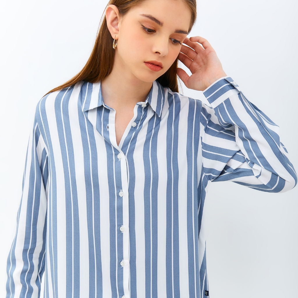 C2  atasan wanita Fazzio Blue Kemeja Casual Wanita