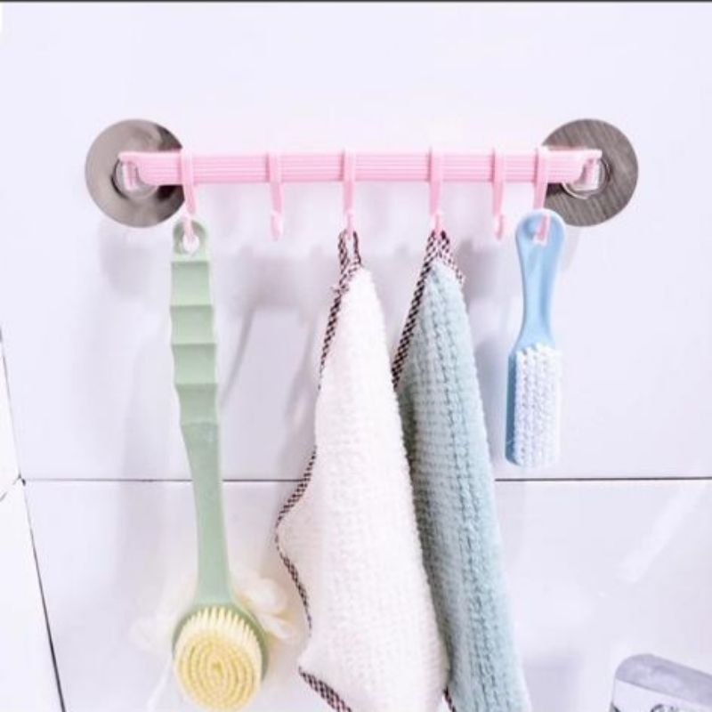 Gantungan Dinding tempel 6 kait pastel gantungan handuk  gantungan alat dapur Baju Handuk serbaguna
