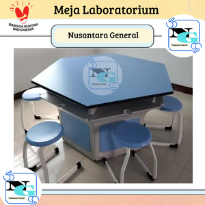 Furniture Meja Laboratorium Heksagonal Bentuk Segi 6 Rangka Multiplex lapis HPL