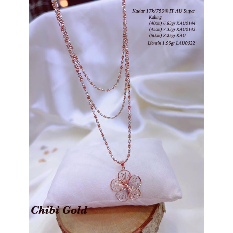 CHIBI GOLD-kalung dan liontin bunga italy AU super emas 750 kadar 17k chibigold