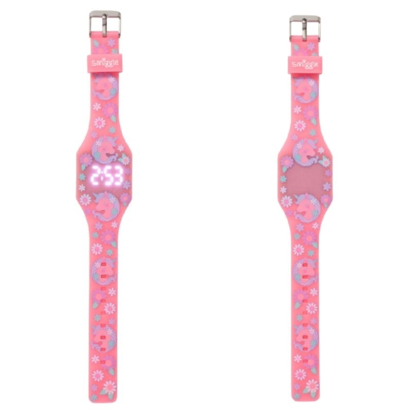 Smiggle watch this glow pink unicorn jam anak blue shark LED