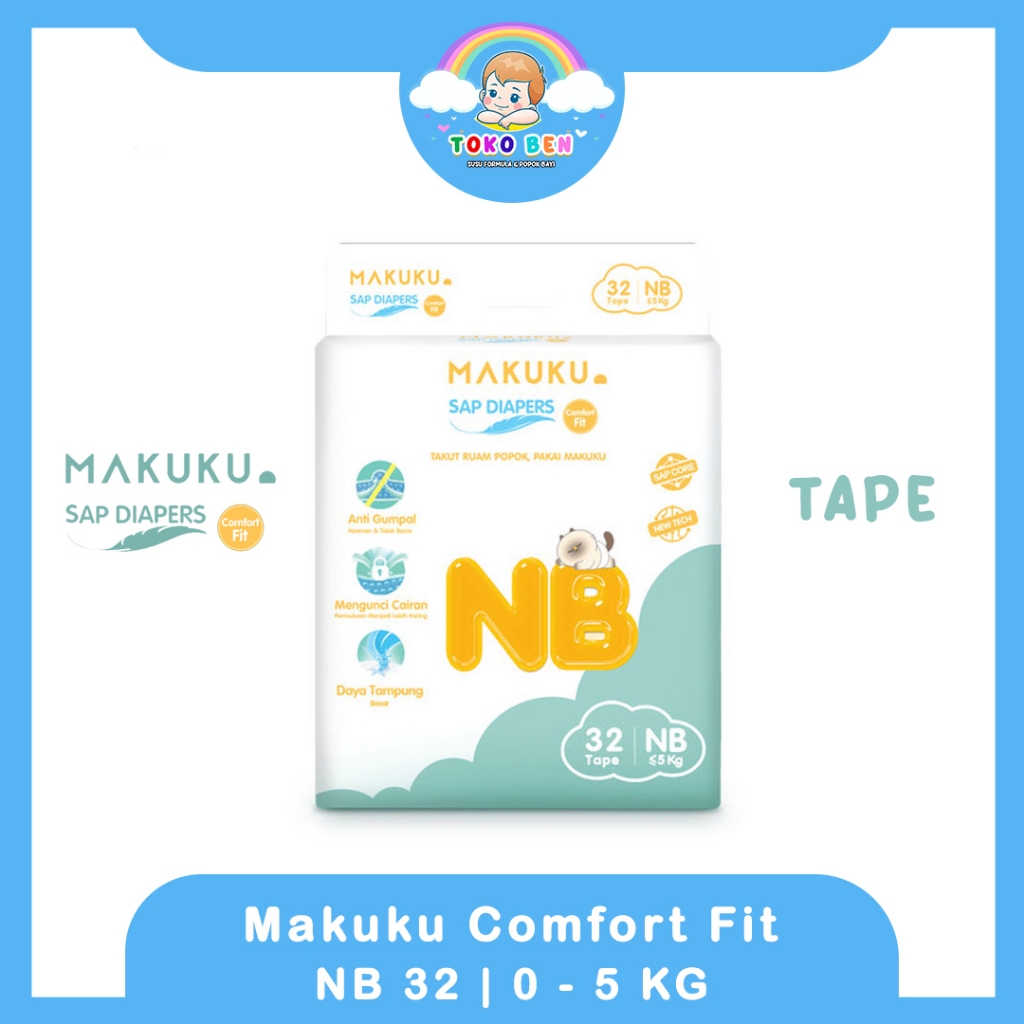 MAKUKU SAP Diapers Comfort Fit Tape NB32 Popok Bayi Tipis Extra Dry - Makuku Comfort Fit NB 32
