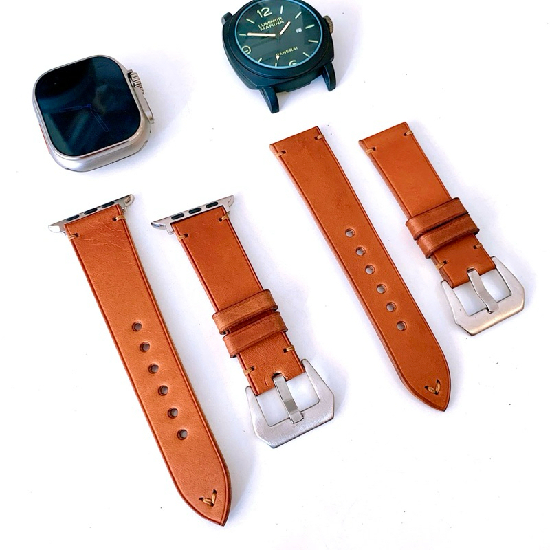 [KULIT ASLI] tali jam tangan 22mm leather cokelat strap ORIGINAL Voyage apple watch 3 4 6 7 series S