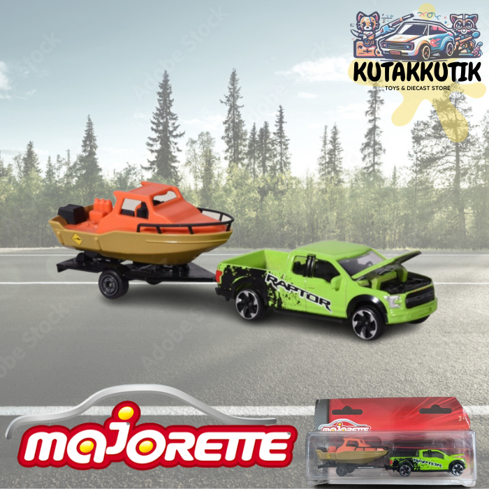 Majorette Trailer Mobil Pickup Truck  F-150 Raptor & Speed Boat Trailer