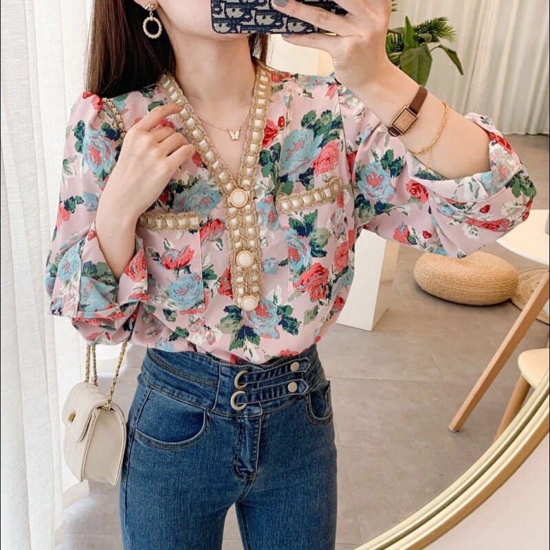 Blouse flower melody Pink atasan mewah