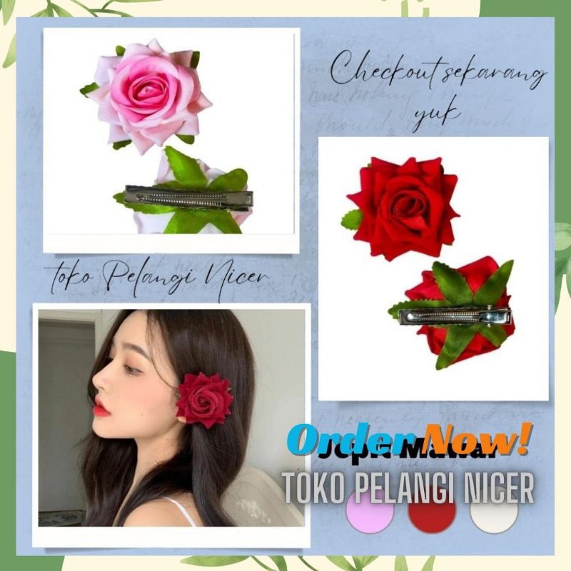 Jepit Rambut Rose - Jepit RAMBUT MAWAR MEKAR - JEPIT HAIRDO HIASAN RAMBUT SANGGUL BUNGA SIMPEL