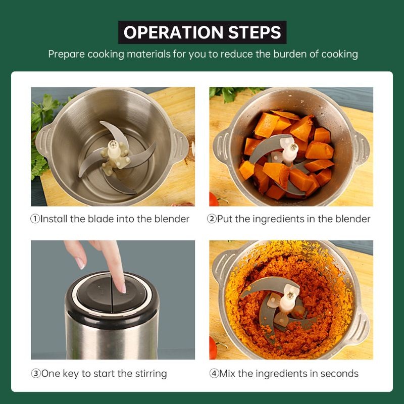 Blender Daging Stainless Penggiling Daging Chopper Serbaguna 2 Liter