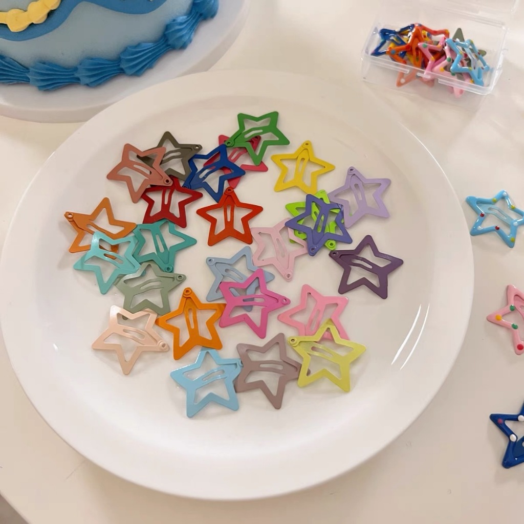 10 Buah/Set Jepit Rambut Bintang Kartun Warna Campuran Warna-warni Set Jepit Rambut Warna-warni Gaya