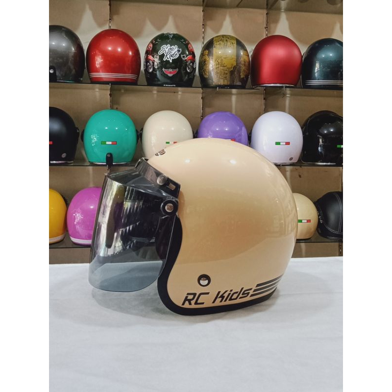 Aizo RC Kids Helm Bogo Anak Warna Cream Pastel Glossy SNI Helm Berkualitas COD Free Packing Kardus d