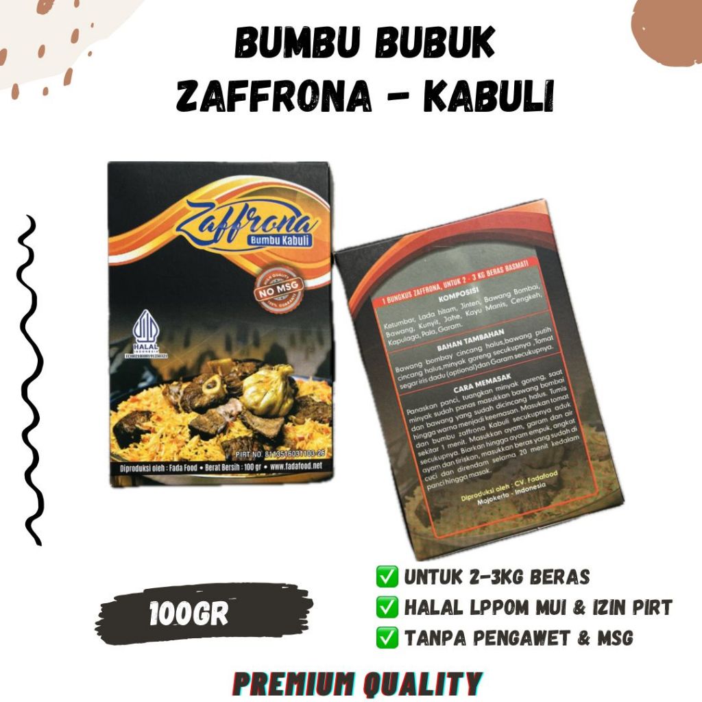 

BUMBU ZAFFRONA KABULI 100gram Instant Bubuk Kering Praktis Nasi Kebuli zafron zaffron