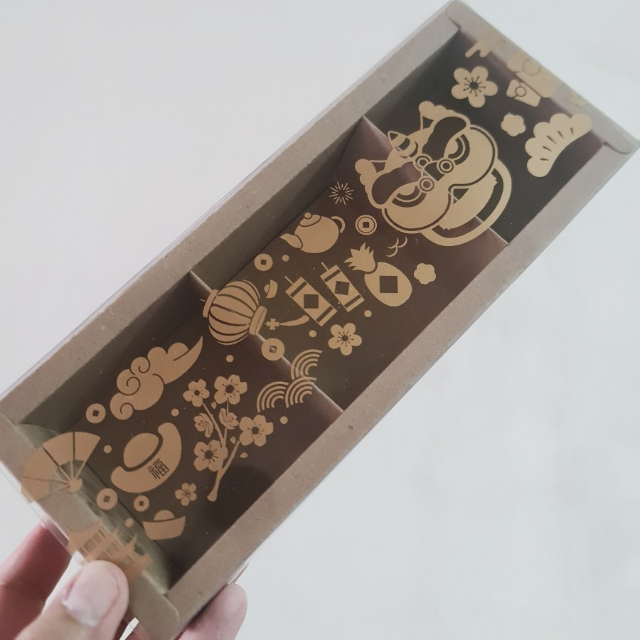 

5 pcs Dus Kotak Kue Eggtart Imlek Box Kemasan Pie Susu Kardus Packaging Hampers Sincia CNY Sekat 3 " CNY II
