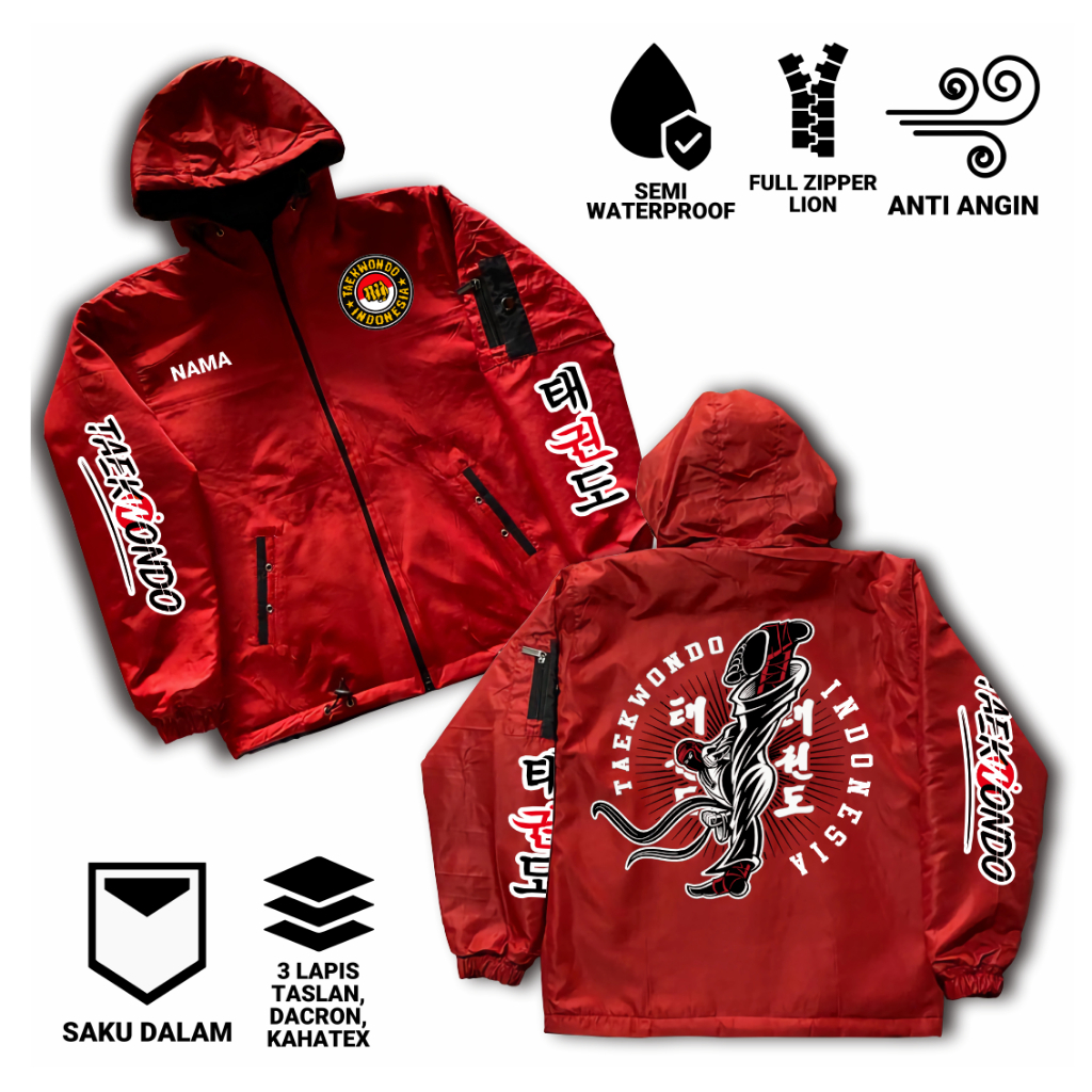 Jaket Anak Taekwondo Indonesia Fighter Parasut Semi WF