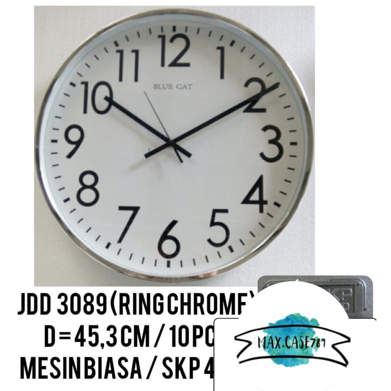 {COD} JAM DINDING BESAR JUMBO DIAMETER 45CM PINGGIR CROME SILVER GOOD QUALITY / JAM DINDING BESAR ME