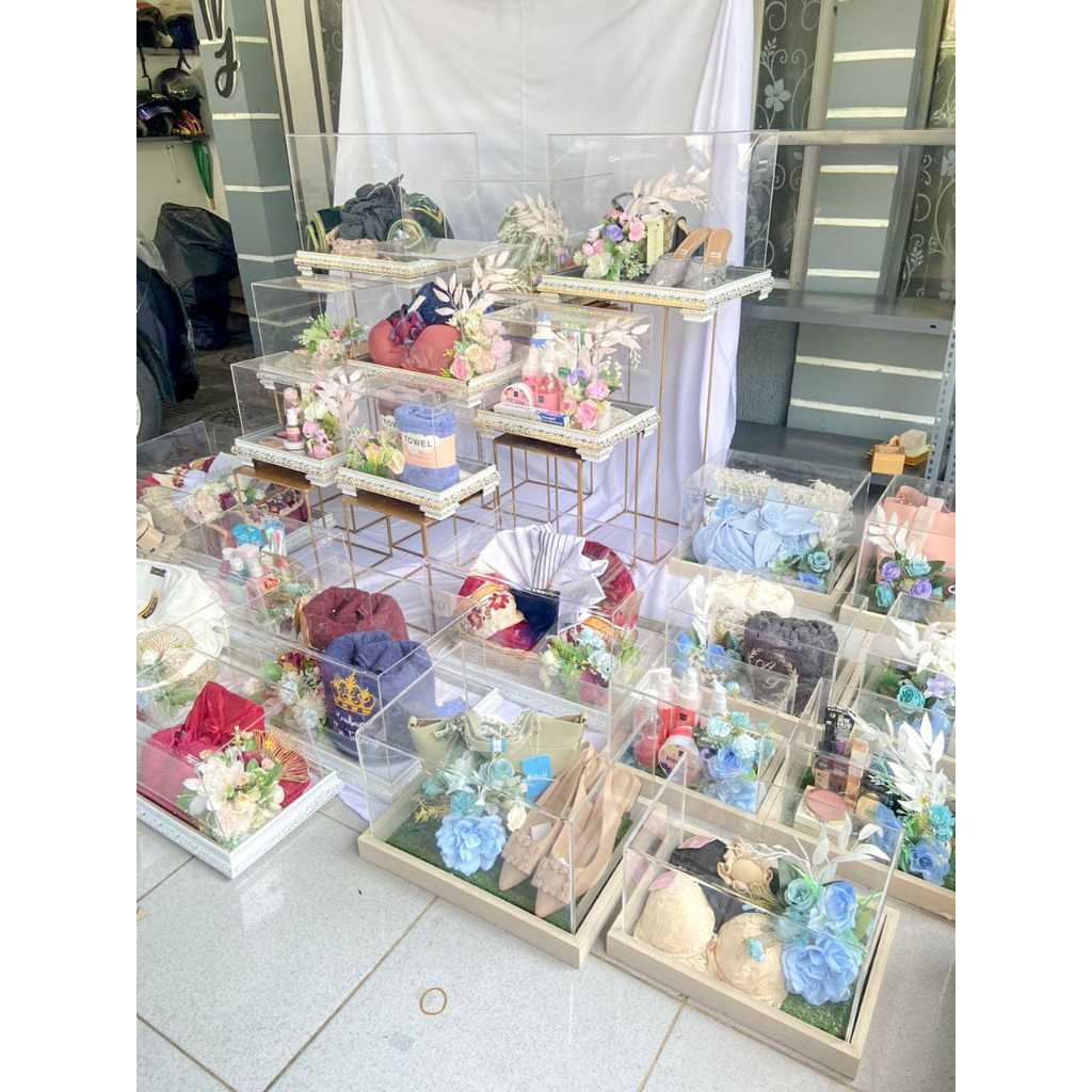 sewa seserahan akrilik alas silver/rustic kayu/silver gold/gold/picasso 8 tray