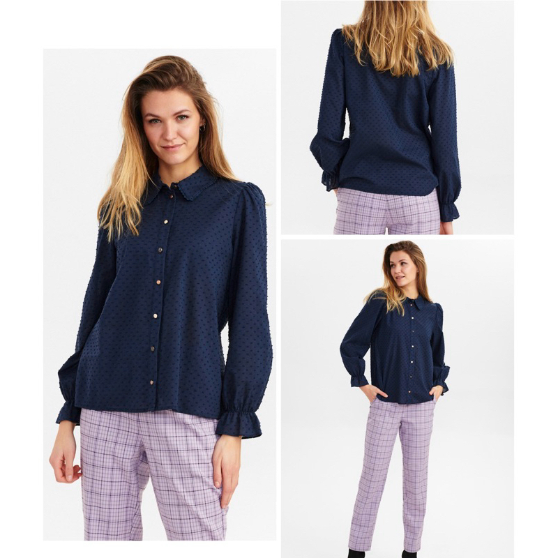 Long Sleeve Blouse By Isuga Blue Plain Shirt