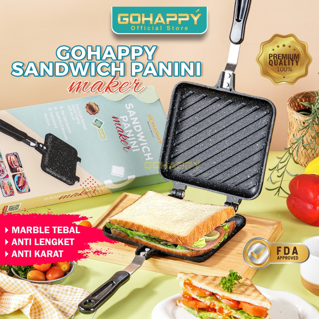 Alat Panggang Roti SANDWICH MAKER PANINI | PANCI GOHAPPY Cetakan kue Marble Anti Lengket (diatas tef