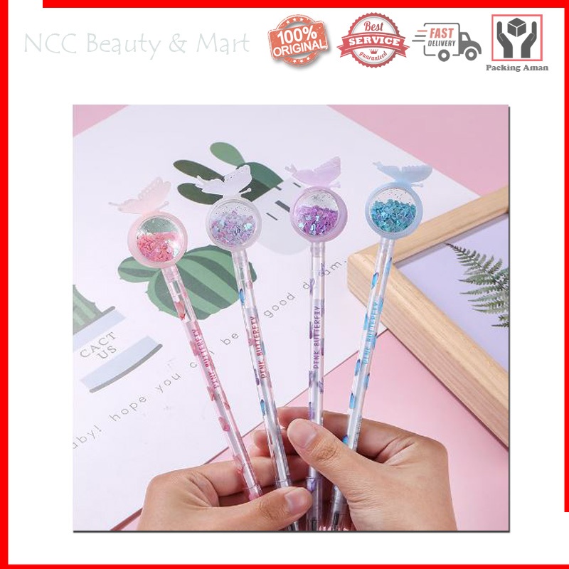 

* NCC * Pena Karakter Payet Gliter Bunny Lucu Black Ink Gel Pulpen Murah Bolpen Alat Tulis Karakter