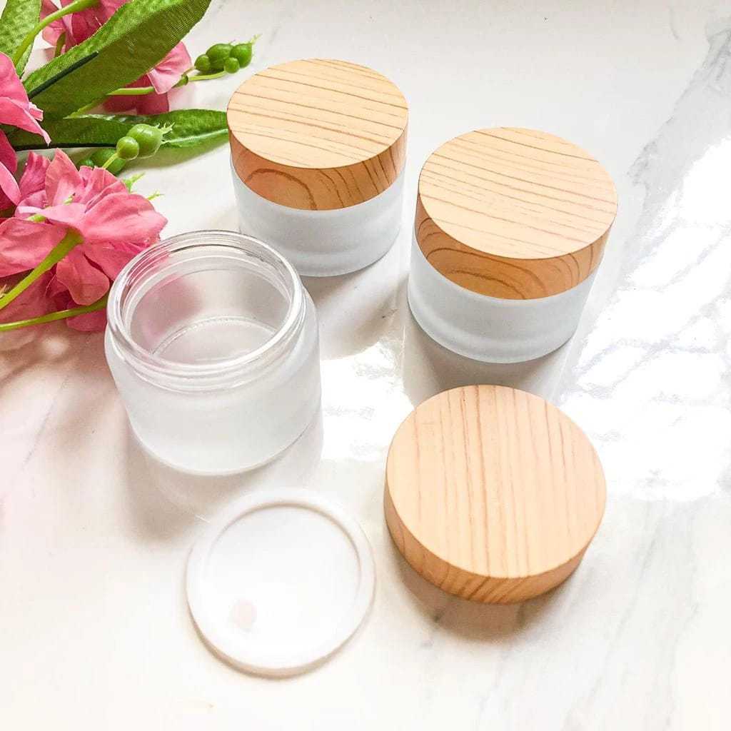 Jaya POT CREAM BAMBU jar cream kaca tutup kayu plastik 5ml 10ml 15ml doff refill pot travel P036
