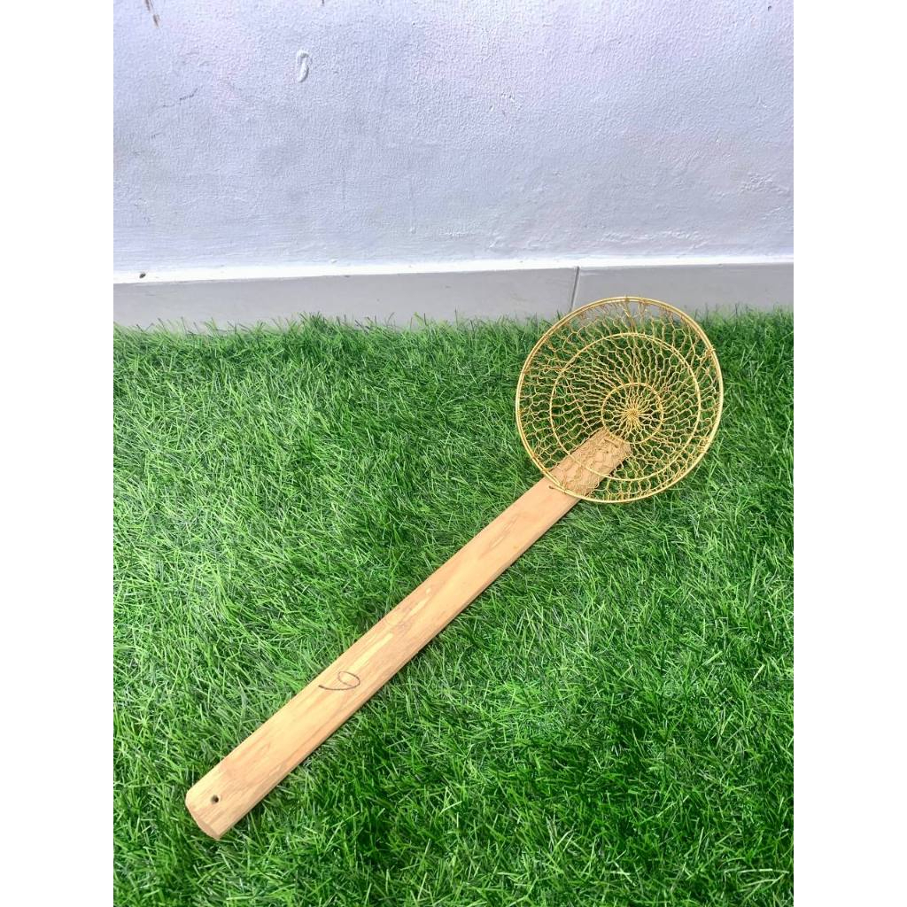 Saringan Serok Mie Kocok Stainless Tebal Premium Alat Rebus Pangsit Bakmi Kawat Kuningan Asli Gagang