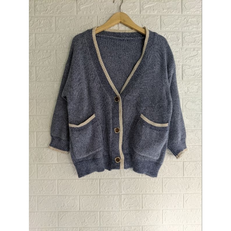 sweater cardigan rajut denim Velvet oversize