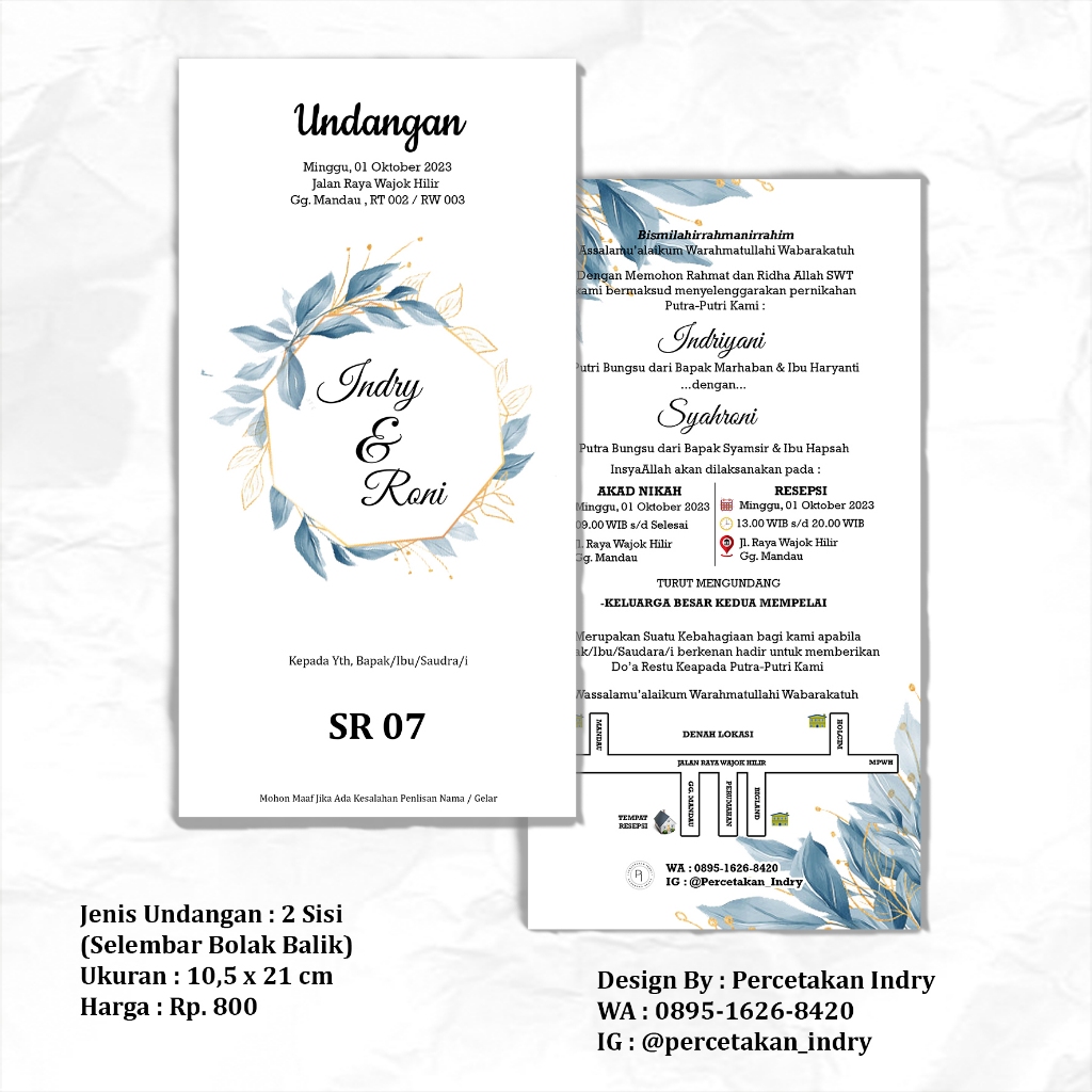 

UNDANGAN SELEMBAR BOLAK BALIK 10,5 X 21 CM , FREE PLASTIK DAN LABEL NAMA