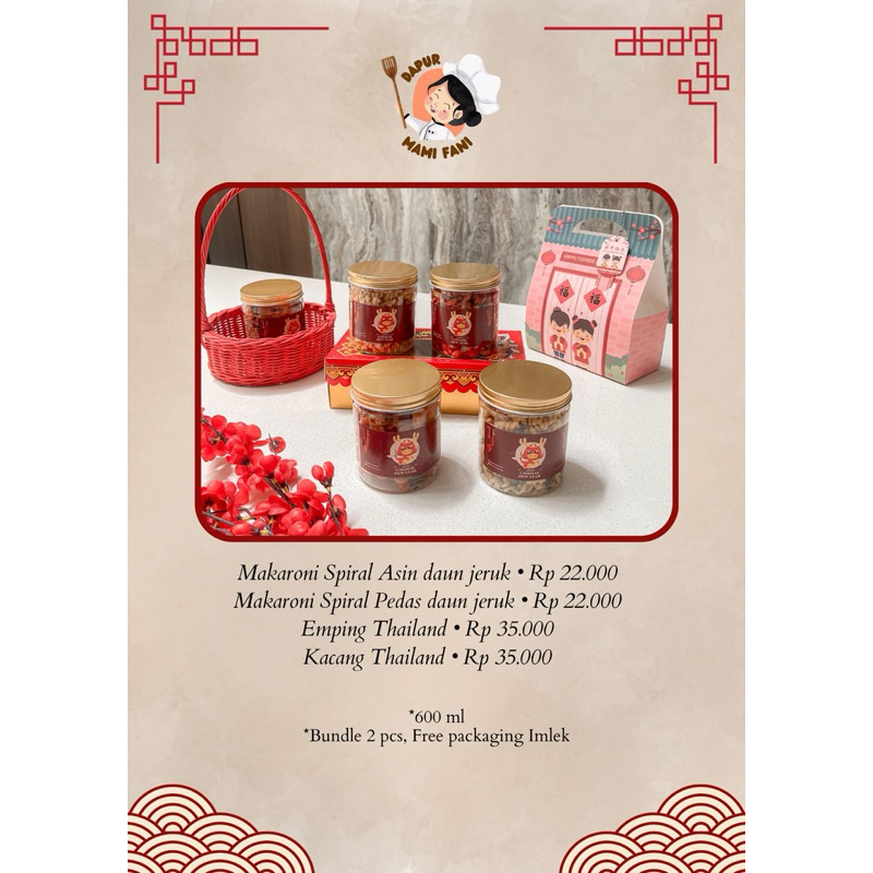

Dapur Mami Fani | Snack Hampers Imlek (Makaroni, Emping Thai, Kacang Thai)