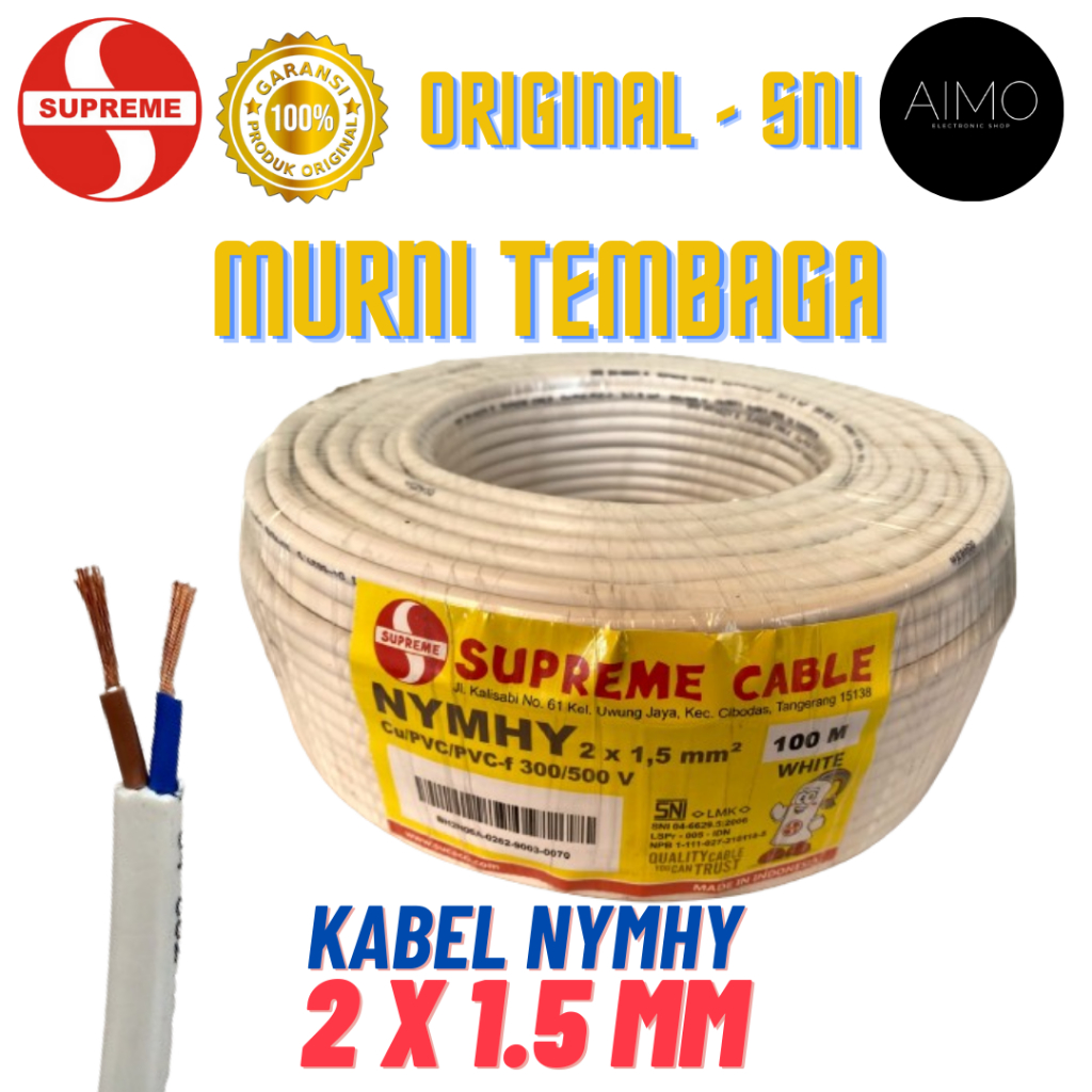 [ Kabel NYMHY 2x1.5mm ] Kabel Tembaga Murni Serabut Supreme Putih