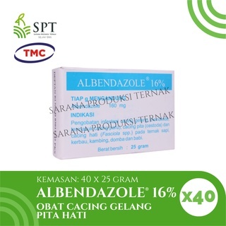 ALBENDAZOLE 16% 1KG 40 X 25G OBAT CACING GELANG PITA HATI UNTUK SAPI
